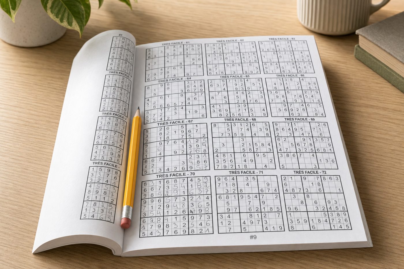 Le livre ouvert sur une double page de grilles